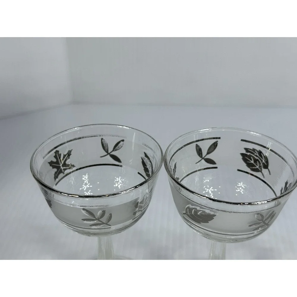 6 Vintage Libbey Silver‎ Leaf Frosted Champagne Glasses 5